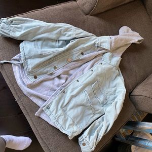 Jean jacket with grey underneath, oversized